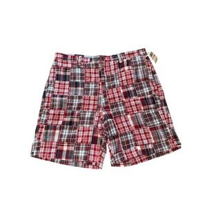 Chaps Shorts Mens 38 Multicolor Patchwork Madras Plaid Flat Front Preppy